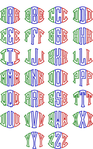 Horizontal Oval Appliqué Monogram - Large version 9 & 12 inch