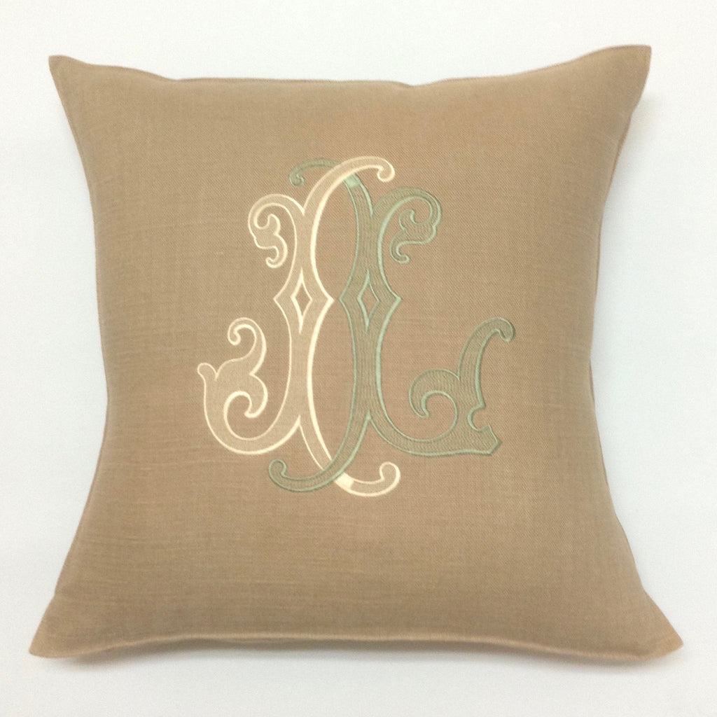 Camel Linen Pillow Cover, by Libeco Linen. Includes 8"-9" monogram.
