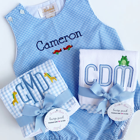 Seersucker Check Trimmed Burp Cloths, by 3Marthas (Two colors)