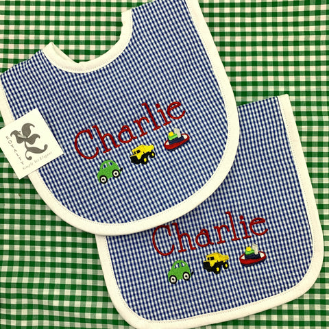 Gingham Bib & Burp Set (Two colors)