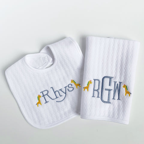 Cotton Knit Bib & Burp Set