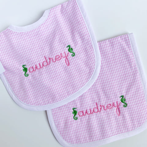Gingham Bib & Burp Set (Two colors)