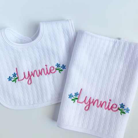 Cotton Knit Bib & Burp Set