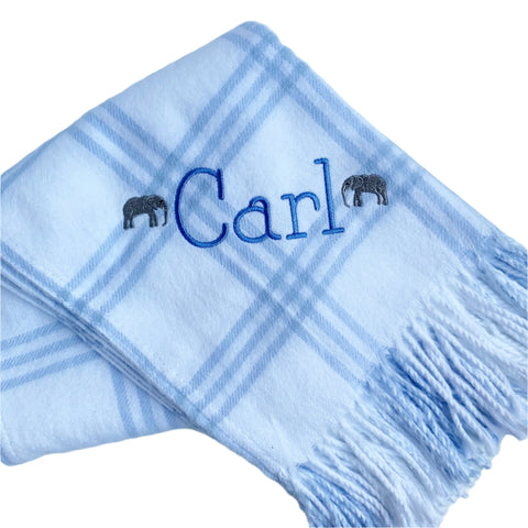 Windowpane Flannel Receiving Blanket with Fringe (Two colors)