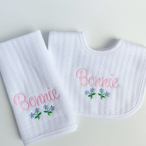 Cotton Knit Bib & Burp Set