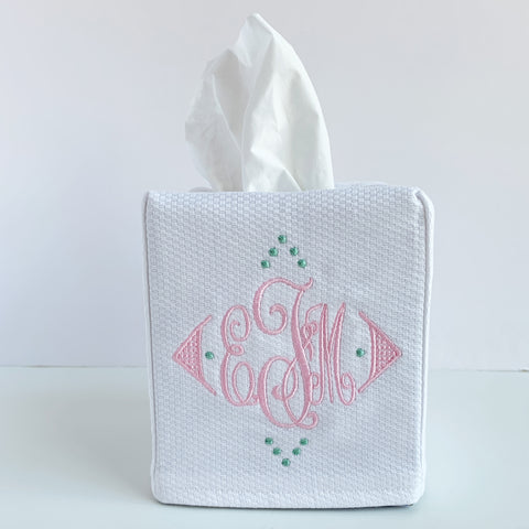 Piqué Tissue Box Cover- White