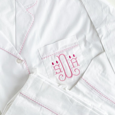 Classic Ankle Pajama Set with Gingham Piping