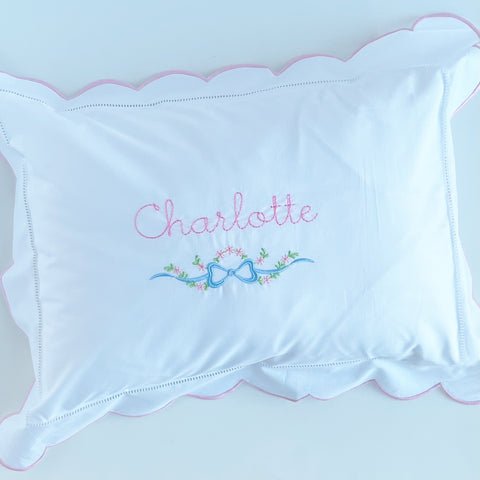 Boudoir Pillow with Embroidered Scalloped Flange. 2 colors