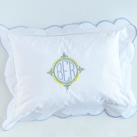 Boudoir Pillow with Embroidered Scalloped Flange. 2 colors
