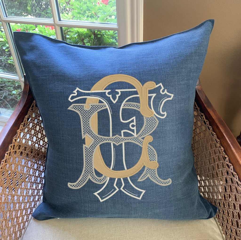 Navy Linen Pillow Cover by Libeco Linen. Includes 8"-9" monogram.