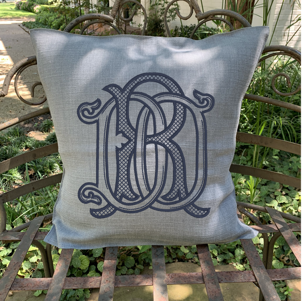 Steel Linen Pillow Cover by Libeco Linen. Includes 8"-9" monogram.